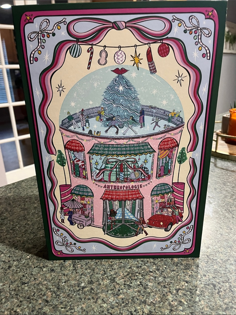Anthropologie Pink & Green Festive advent calendar box